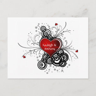 Red Heart Black Swirls Save The Date Announcement Postcard