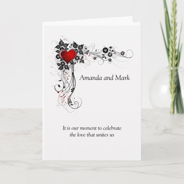 Red Heart Black Swirls Wedding Invitation (Front)