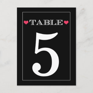 Red Heart Black Wedding Table Number Cards