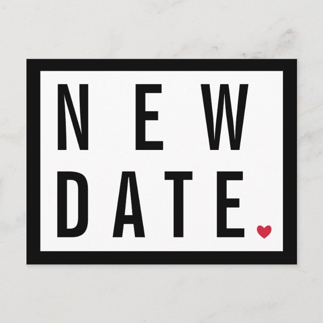 Red Heart Black White New Date Postponed Wedding Announcement Postcard (Front)