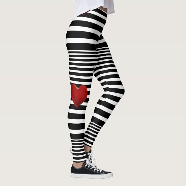 Red Heart Black White Stripes Leggings (Right)