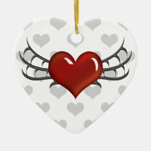Red Heart, Black Wings, Grey Hearts Ornament