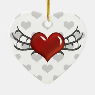 Red Heart, Black Wings, Grey Hearts Ornament
