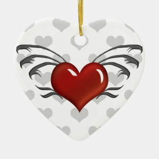Red Heart, Black Wings, Grey Hearts Ornament 2