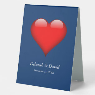 Red Heart Blue Modern Minimalist Wedding