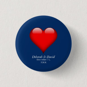 Red Heart Blue Modern Minimalist Wedding 3 Cm Round Badge