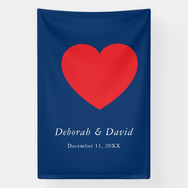 Red Heart Blue Modern Minimalist Wedding Banner (Vertical)