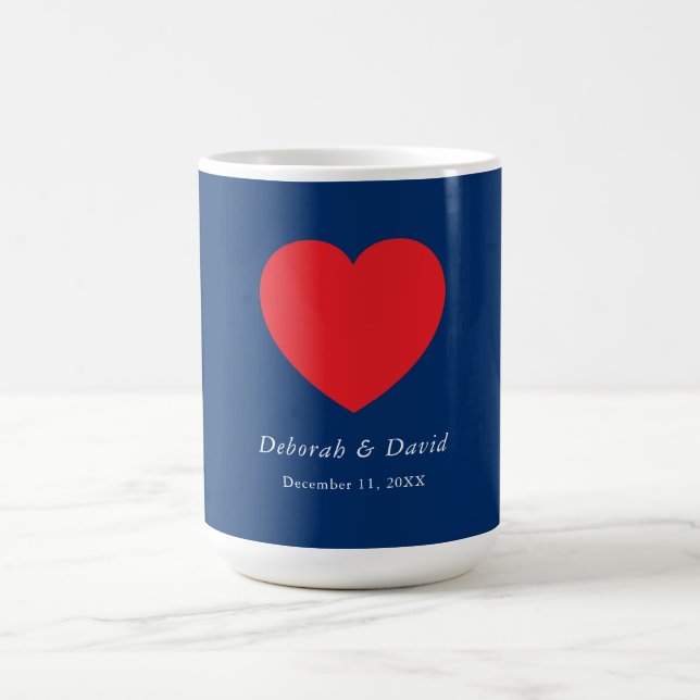 Red Heart Blue Modern Minimalist Wedding Coffee Mug (Center)