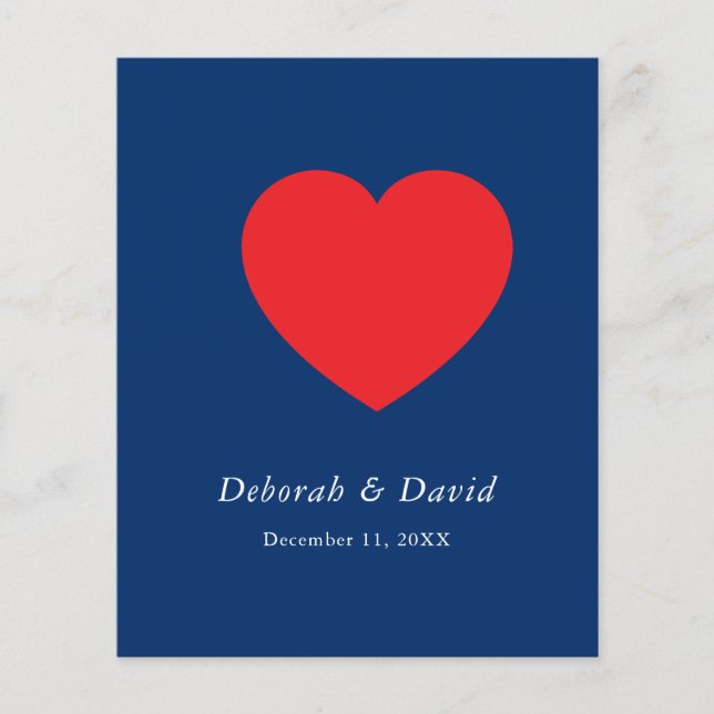 Red Heart Blue Modern Minimalist Wedding Flyer (Front)
