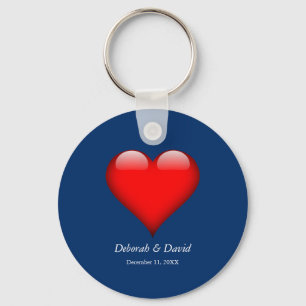 Red Heart Blue Modern Minimalist Wedding Key Ring