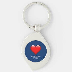 Red Heart Blue Modern Minimalist Wedding Key Ring
