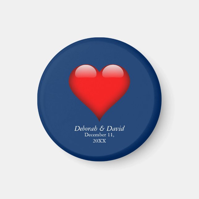 Red Heart Blue Modern Minimalist Wedding Magnet (Front)