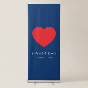 Red Heart Blue Modern Minimalist Wedding Retractable Banner