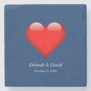 Red Heart Blue Modern Minimalist Wedding Stone Coaster