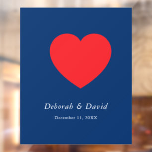 Red Heart Blue Modern Minimalist Wedding Window Cling