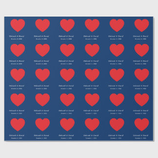 Red Heart Blue Modern Minimalist Wedding Wrapping Paper