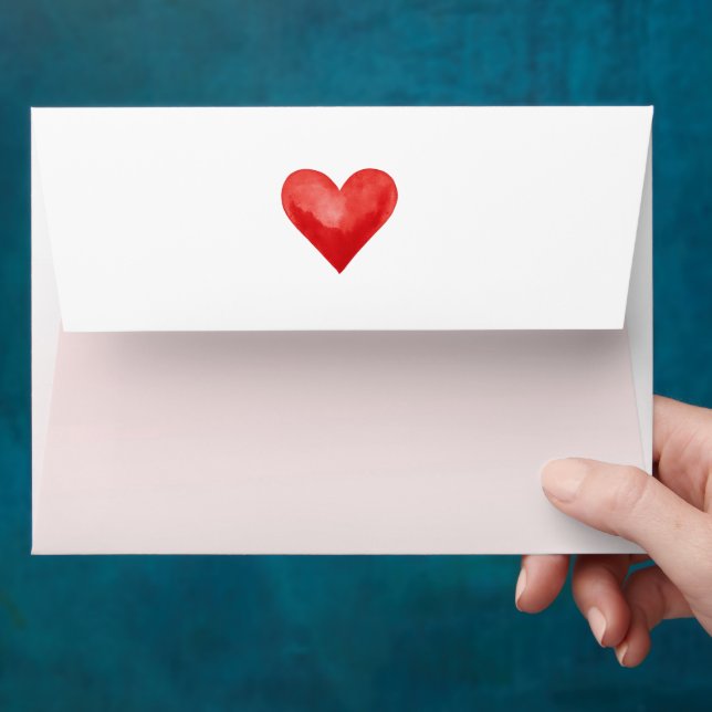 Red Heart Blush Pink White Envelope (Hand)