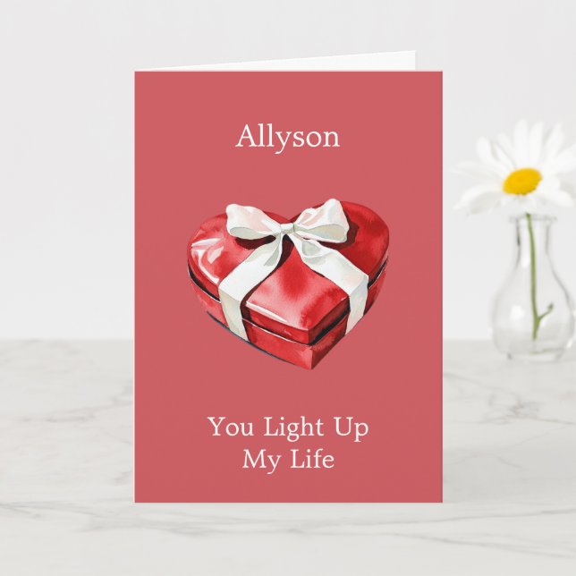 Red Heart Box with Ribbon Love Card (Small Plant)