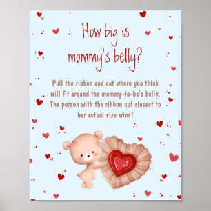 Red Heart Boy Baby Shower How Big Is Mummy's Belly Poster