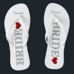 Red Heart Bride's Flip Flops<br><div class="desc">Fun,  custom white and red bridal wedding flip flops.</div>