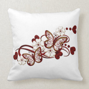 Red Heart Butterflies Decorative Throw Pillow