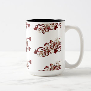 Red Heart Butterflies Tiled Pattern Mug