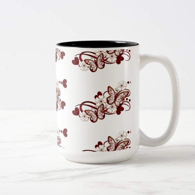 Red Heart Butterflies Tiled Pattern Mug (Right)