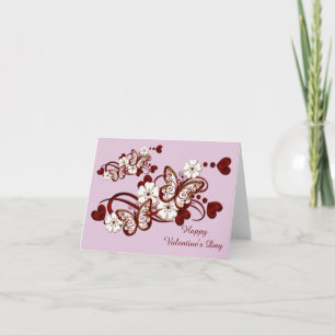 Red Heart Butterflies Valentine's Day Note Card