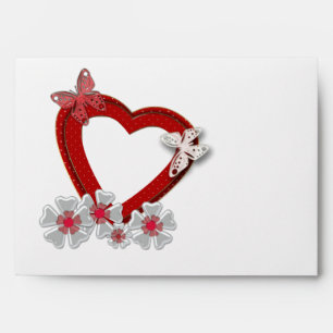 Red heart butterfly flowers Valentines Day love we Envelope