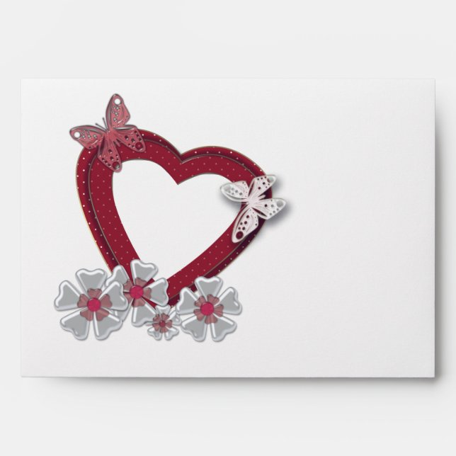 Red heart butterfly flowers Valentines Day love we Envelope (Front)