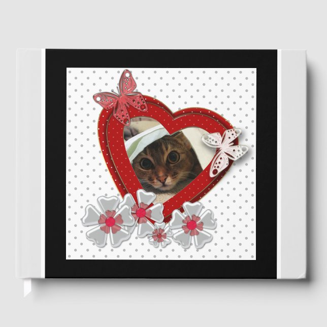 Red heart butterfly flowers Valentines Day love we Guest Book (Front)