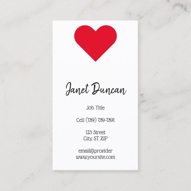 Red Heart Calligraphy Business Card (Front)