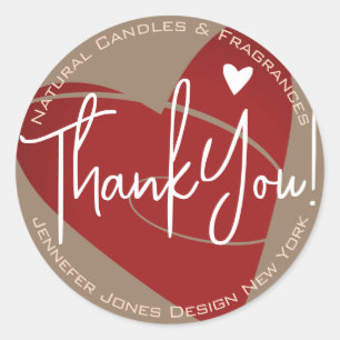 Red Heart Calligraphy Kraft Paper Thank You Label 