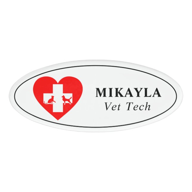 Red Heart Cat and Dog Veterinarian Name Tag (Front)