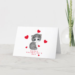 Red Heart Cat Valentine's Day Cards