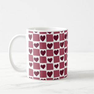Red Heart Checkerboard Pattern Coffee Mug