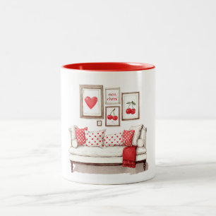 Red Heart Cherries Love Two-Tone Coffee Mug