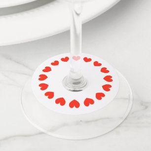 Red heart circle wine glass tags