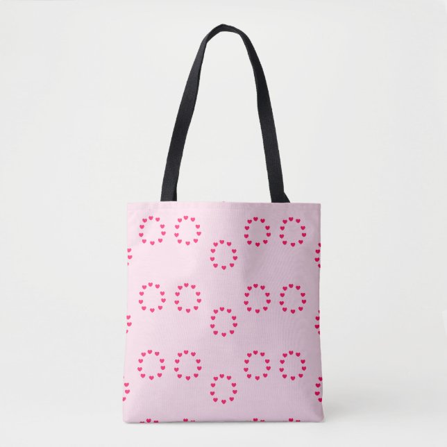 red heart circles on pink tote bag (Front)