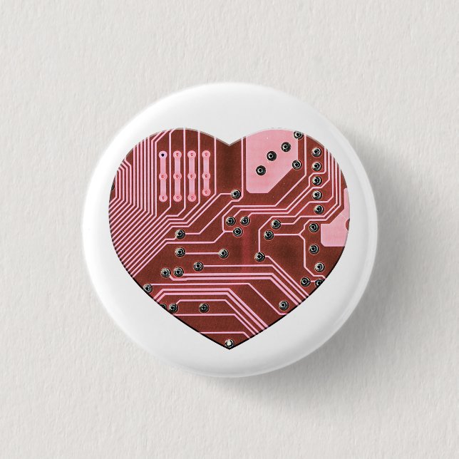 Red Heart Circuit Board Valentines 3 Cm Round Badge (Front)