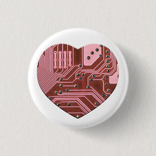 Red Heart Circuit Board Valentines 3 Cm Round Badge