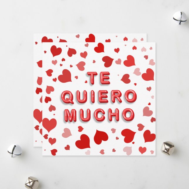 Red Heart Confetti Te Quiero Mucho 3d Letters Holiday Card (Front/Back In Situ)