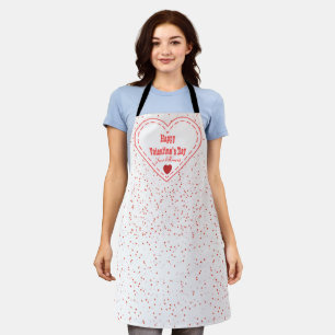 Red Heart Couple Name Sweet Modern Valentines Day Apron
