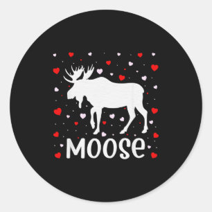 Red Heart Cud Love Graphic Moose Lover Valentine D Classic Round Sticker