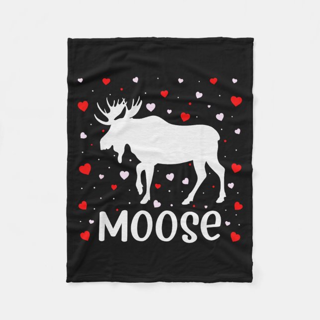 Red Heart Cud Love Graphic Moose Lover Valentine D Fleece Blanket (Front)