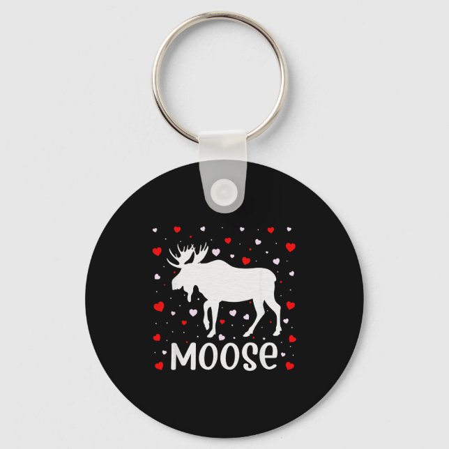 Red Heart Cud Love Graphic Moose Lover Valentine D Key Ring (Front)