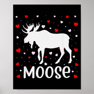 Red Heart Cud Love Graphic Moose Lover Valentine D Poster