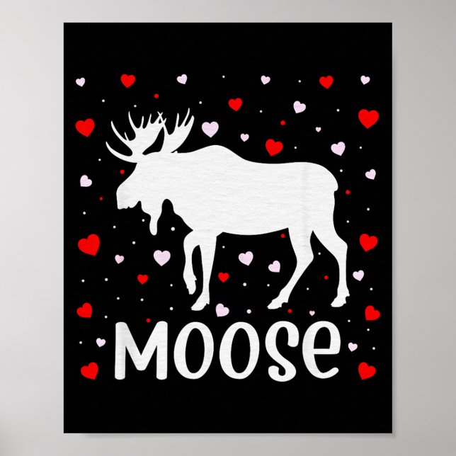 Red Heart Cud Love Graphic Moose Lover Valentine D Poster (Front)