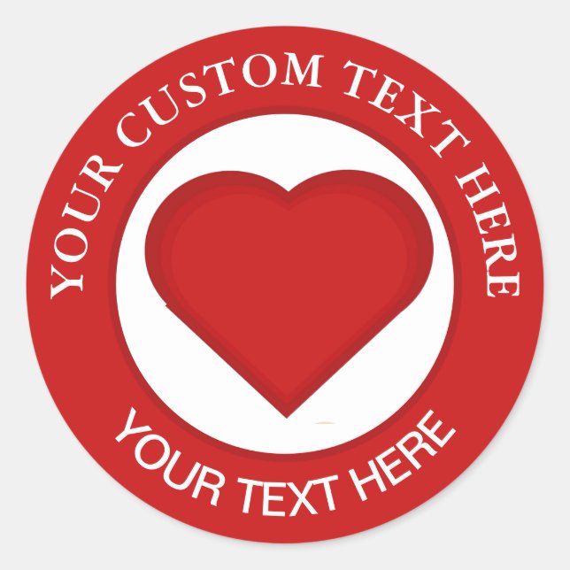Red Heart Custom Text 1 1/2 Classic Round Sticker (Front)