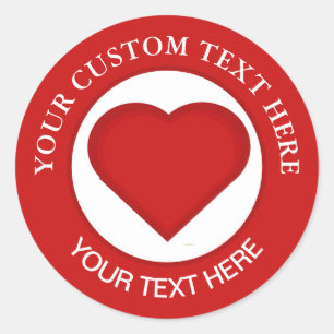 Red Heart Custom Text 3" Classic Round Sticker